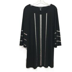 Studded Dress Black Silver Knit Loose Fit Women XS, ALFANI